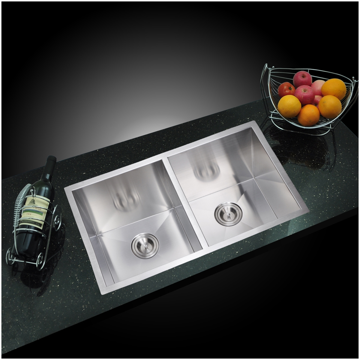 31 x 18 in. Zero Radius 50 by 50 Double Bowl Stainless Steel Hand Made Undermount Kitchen Sink - Gray & Premium Scratch Resistant Satin -  Water Creation, SS-UD-3118A-16