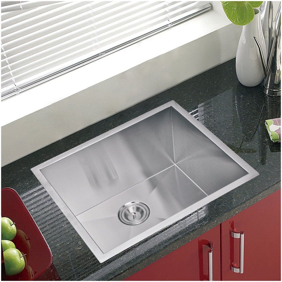 SS-US-2320A-16 23 x 20 in. Zero Radius Single Bowl Stainless Steel Hand Made Undermount Kitchen Sink - Gray & Premium Scratch Resistant Satin -  Water Creation