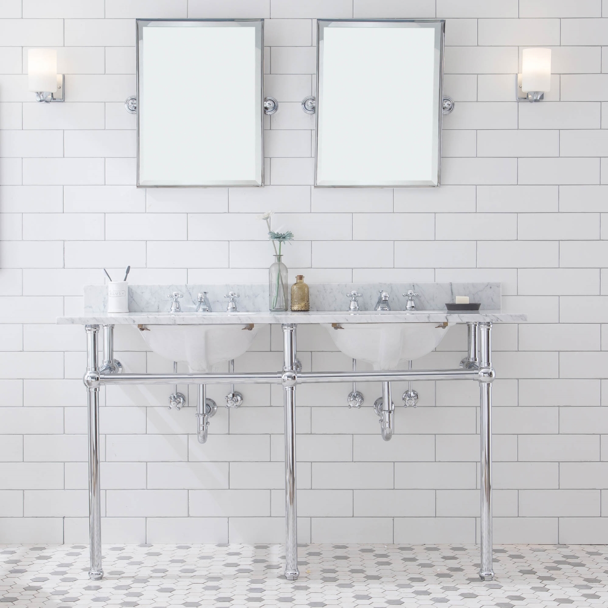 EB60B-0100 60 in. Embassy Wide Double Wash Stand & P-Trap in Chrome