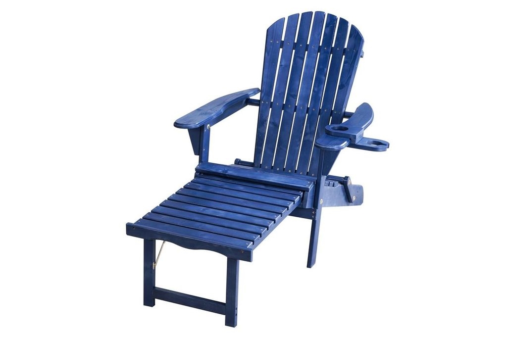 40 in. Oceanic Collection Adirondack Chaise Lounge Chair Foldable, Cup & Glass Holder, Navy Blue