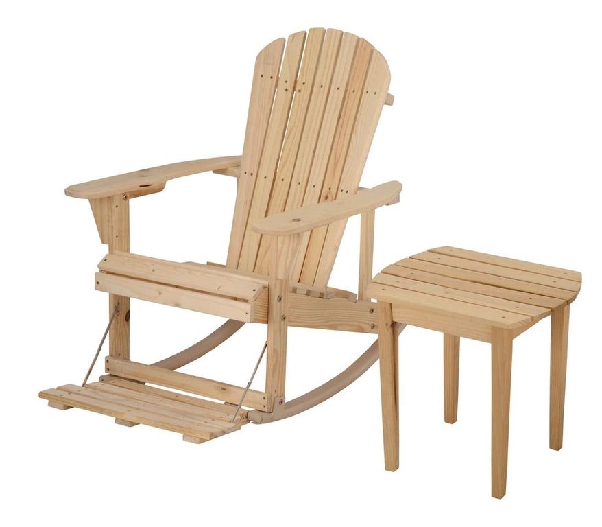 Zero Gravity Collection Adirondack Rocking Chair Set with Built-in Footrest, Natural