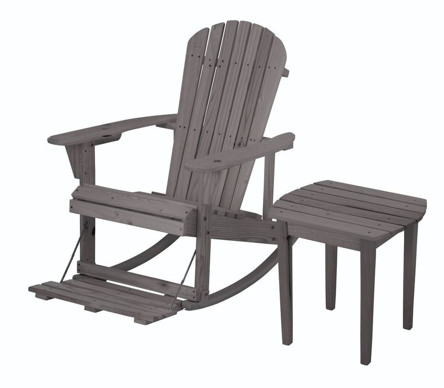 Zero Gravity Adirondack Rocking Chair with Built-in Footrest & End Table Set, Dark Gray, Set of 2