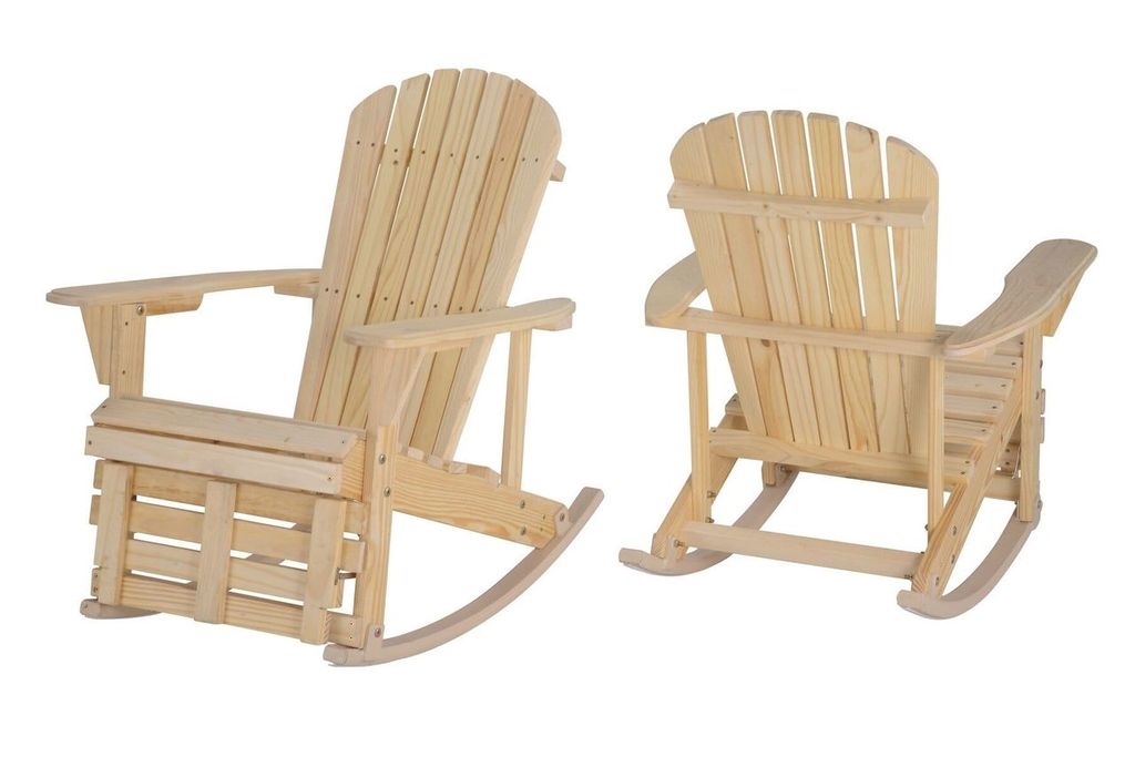 Zero Gravity Collection Adirondack Rocking Chair with Built-in Footrest, Natural - 2 Piece