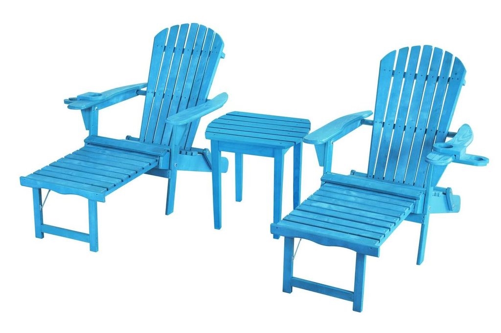 SW2005SB-CL2ET1 Oceanic Adirondack Chaise Foldable Lounge Chair Set with Cup & Glass Holder, Sky Blue - Set of 2
