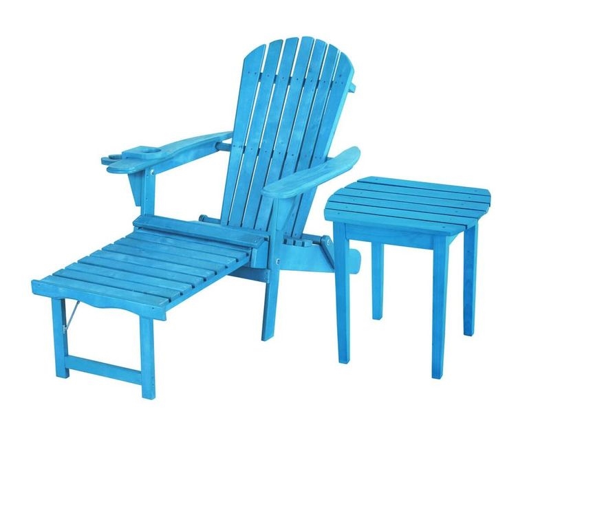 SW2005SB-CL1ET1 Oceanic Adirondack Chaise Foldable Lounge Chair Set with Cup & Glass Holder, Sky Blue