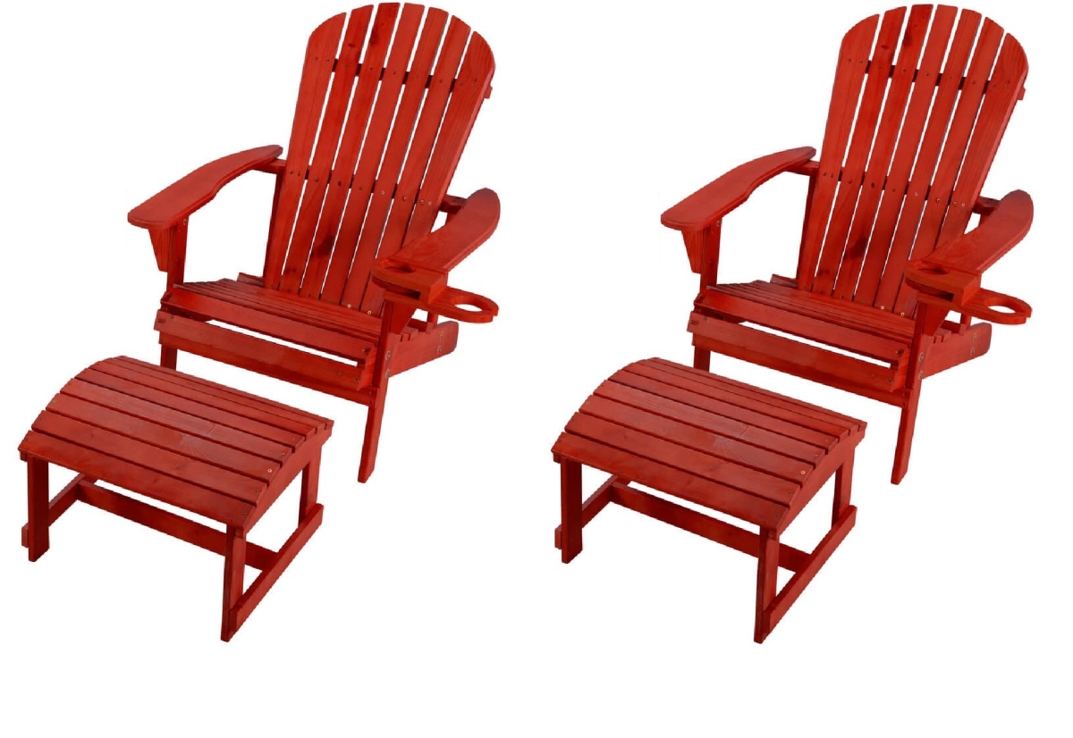 6 in. Earth Adirondack Backyard Chair with Phone & Cup Holder, Red