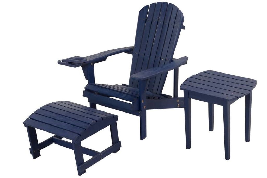 Earth Collection Adirondack Chair with Phone & Cup Holder, Navy Blue