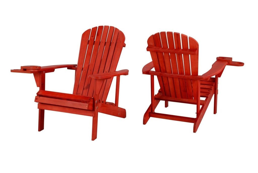 SW2101RDSET2 Earth Collection Adirondack Chair with Phone & Cup Holder, Red - Set of 2