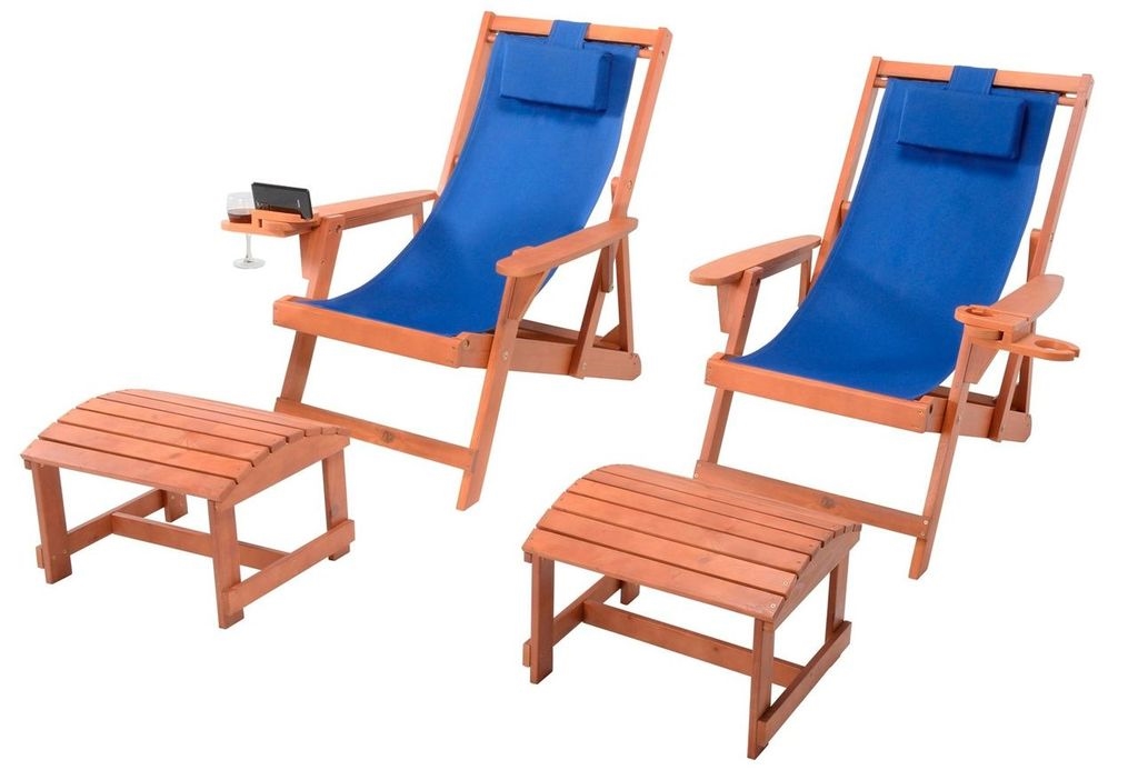 Romantic Collection Canvas Sling Chair with Cup and Wine Holder and Ottoman (Set of 4)