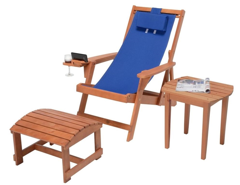 Romantic Collection Canvas Sling Chair with Cup and Wine Holder and Ottoman (Set of 3)