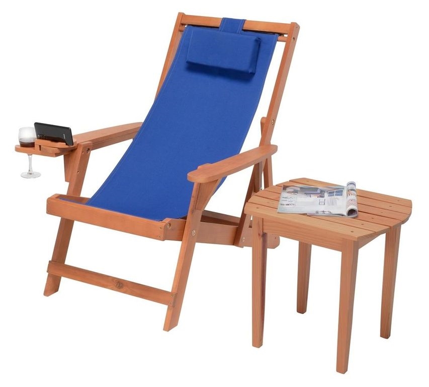 Romantic Collection Canvas Sling Chair with Cup and Wine Holder and end table