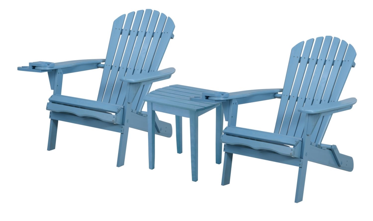 33.75 x 33 x 27.75 in. 2 Foldable Chair with Cup Holder & 1 End Table, Sky Blue