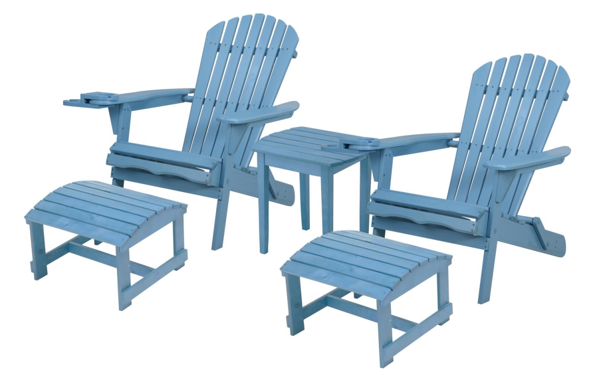 SW2136SBSET5 35 x 32 x 28 in. 2 Foldable Chair with Ottoman & 1 End Table, Sky Blue