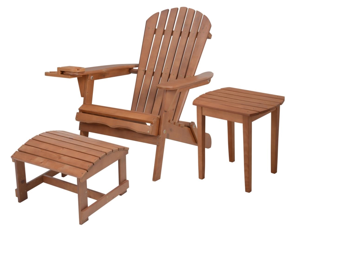 35 x 32 x 28 in. Foldable Chair with Cup Holder & Ottoman, Walnut