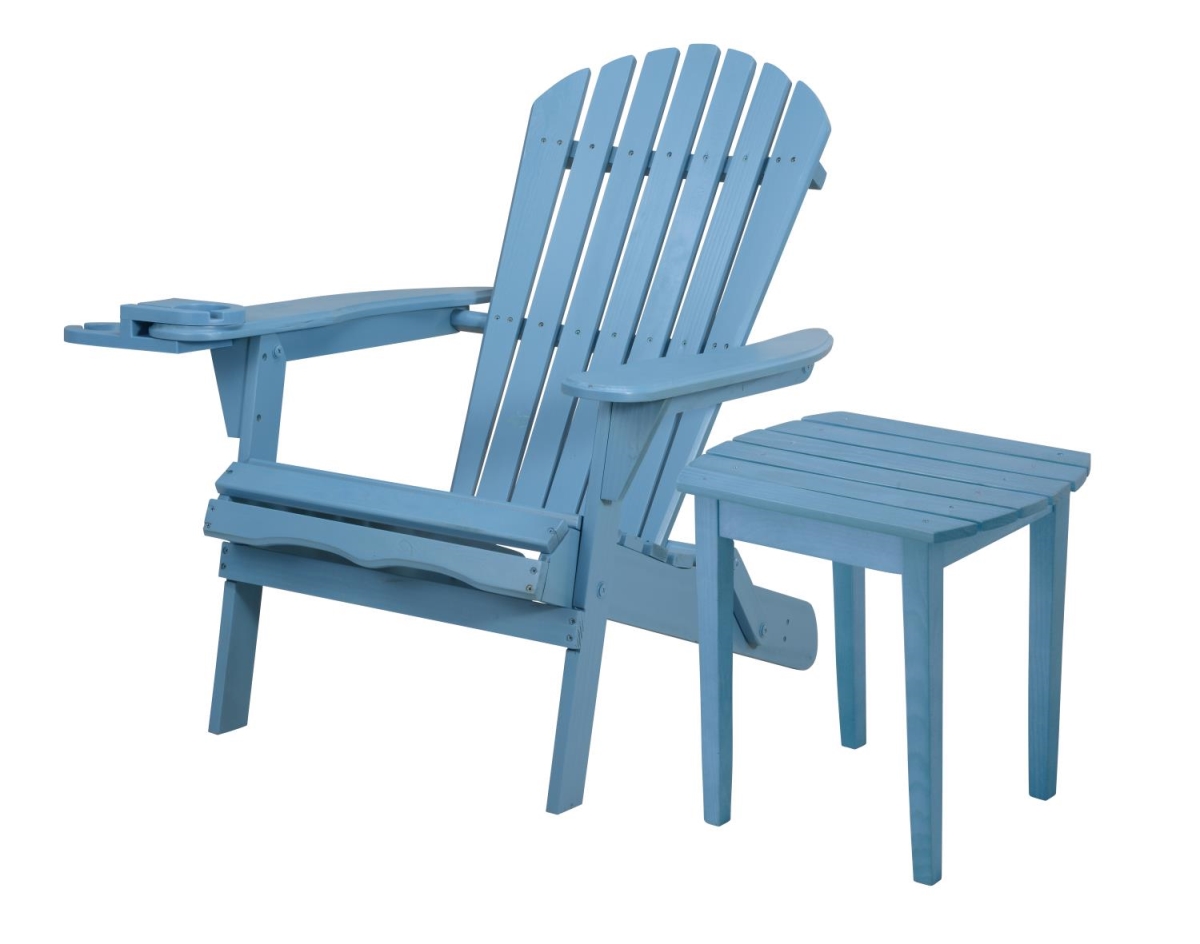 35 x 32 x 28 in. Foldable Chair with Cup Holder & End Table, Sky Blue