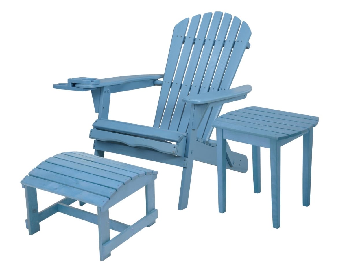 35 x 32 x 28 in. Foldable Chair with Cup Holder & Ottoman, Sky Blue