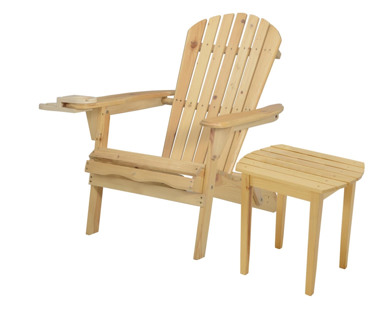 35 x 32 x 28 in. Foldable Chair with Cup Holder & End Table, Natural