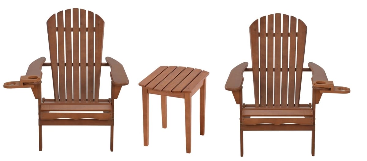 SW2136WNSET3 35 x 32 x 28 in. 2 Foldable Chair with Cup Holder & 1 End Table, Walnut