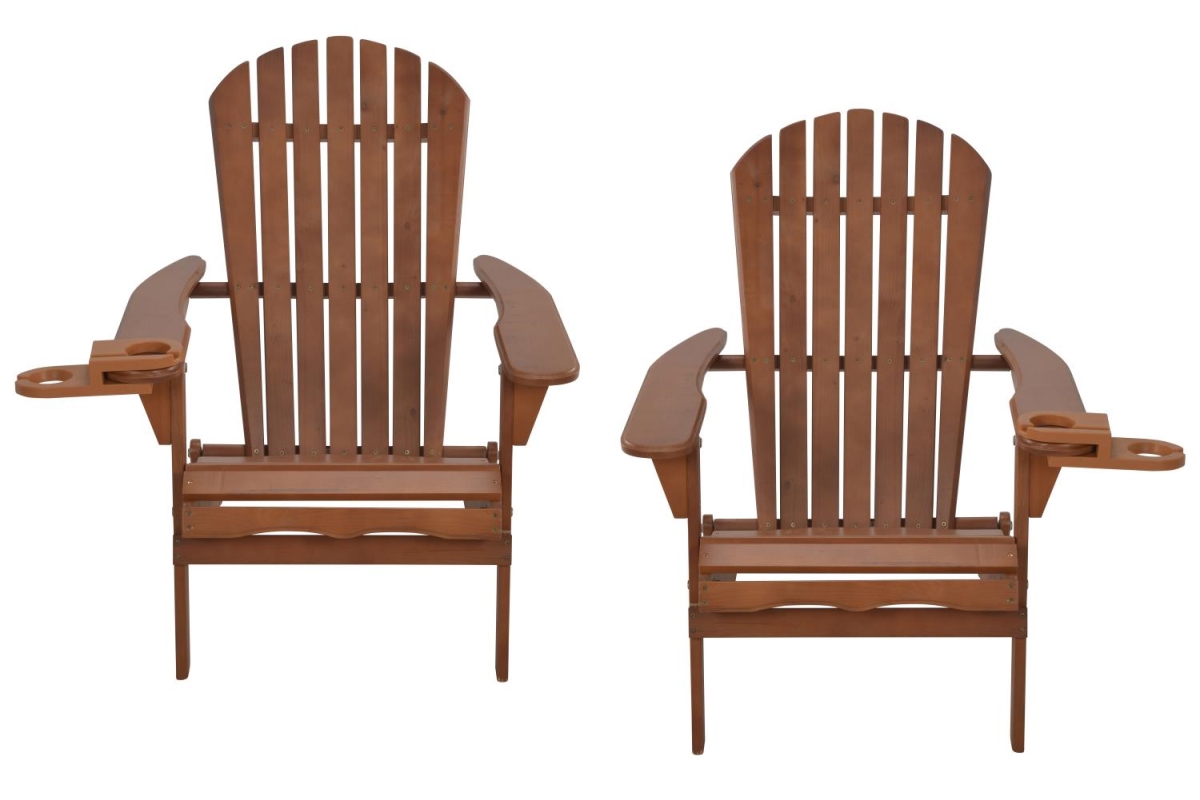 Foldable Adirondack Chair Set - Walnut - 35in. H x 32in. W x 28in. L - Includes Cup Holder