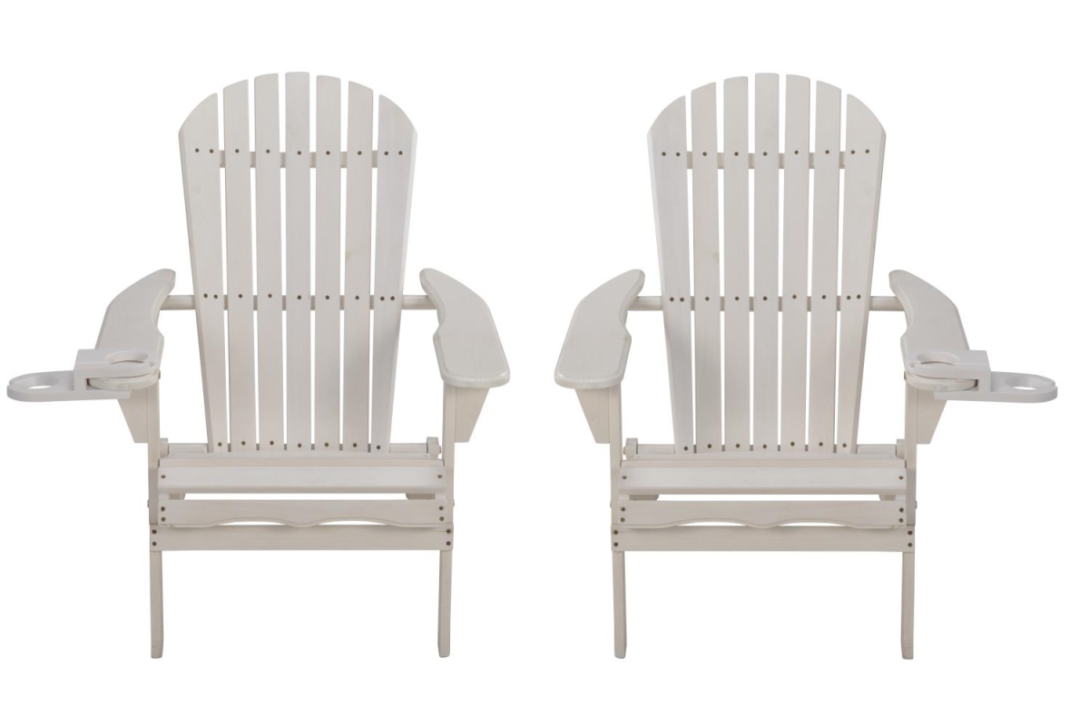 SW2136WTSET2 35 x 32 x 28 in. Foldable Adirondack Chair with Cup Holder, White - Set of 2