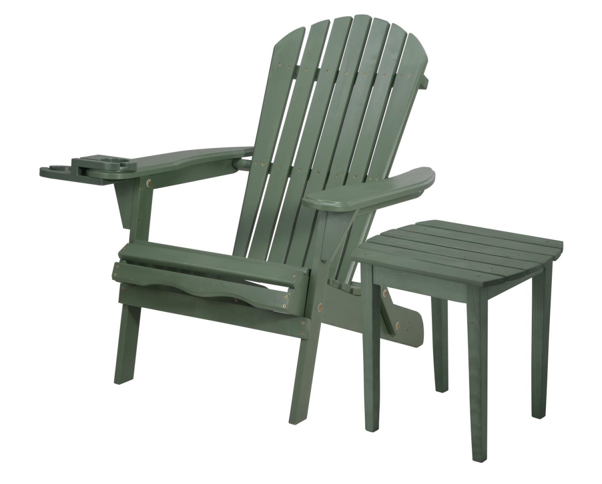 35 x 32 x 28 in. Foldable Chair with Cup Holder & End Table, Green