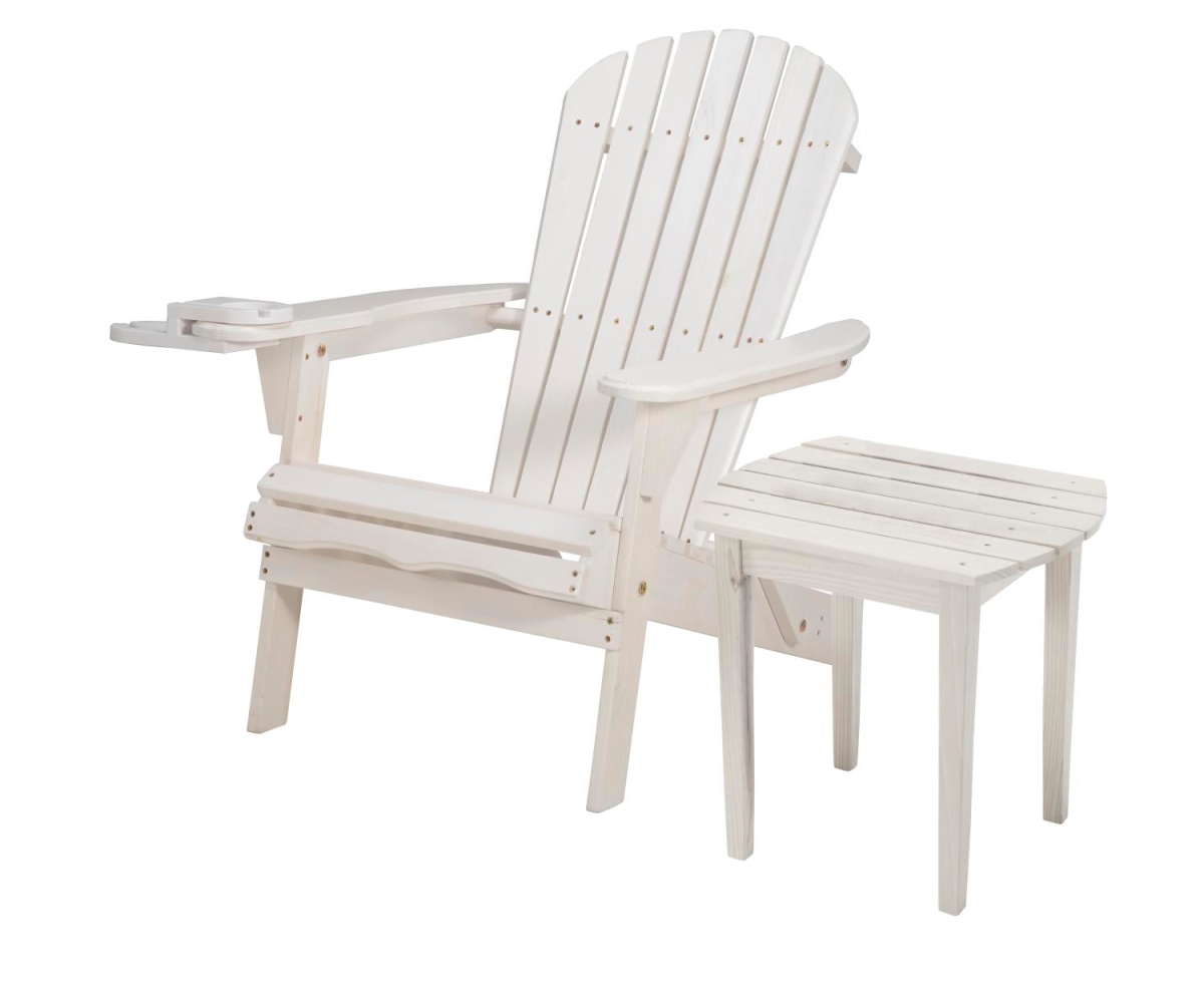 35 x 32 x 28 in. Foldable Chair with Cup Holder & End Table, White