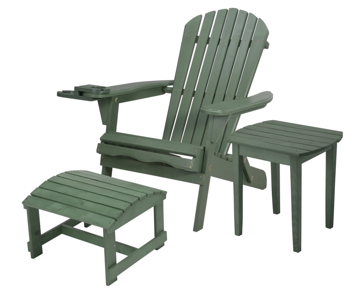 35 x 32 x 28 in. Foldable Chair with Cup Holder & Ottoman, Green