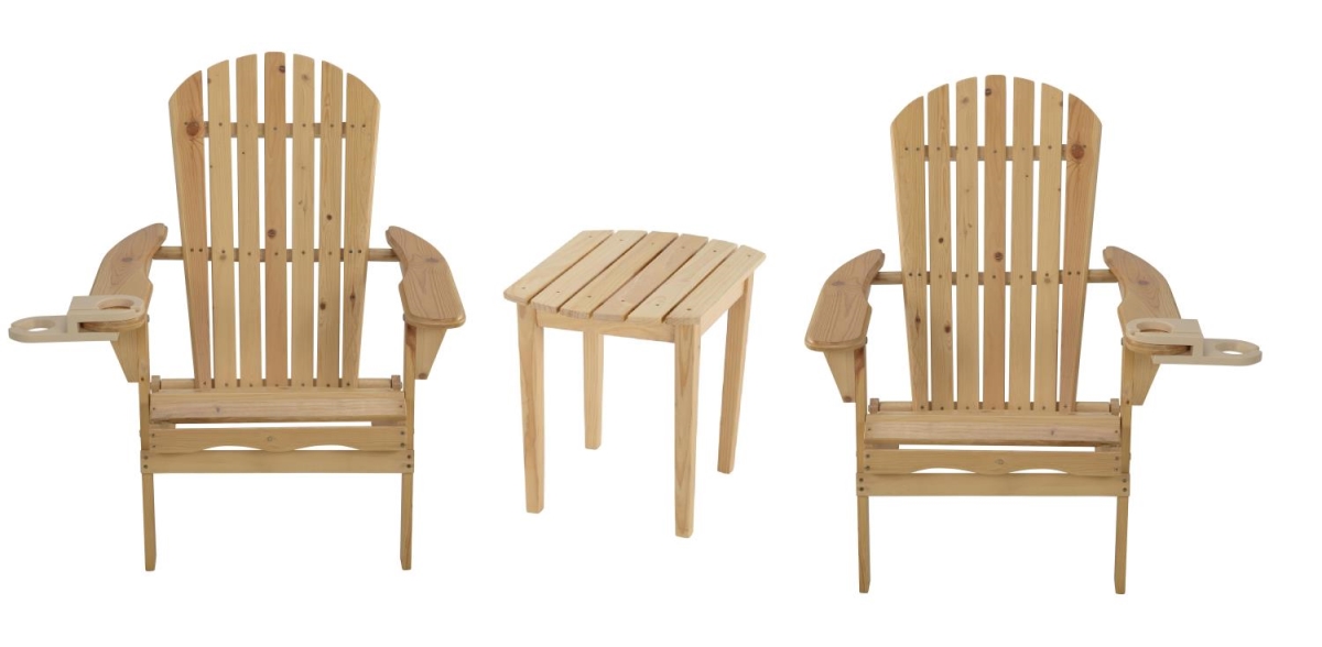 35 x 32 x 28 in. 2 Foldable Chair with Cup Holder & 1 End Table, Natural