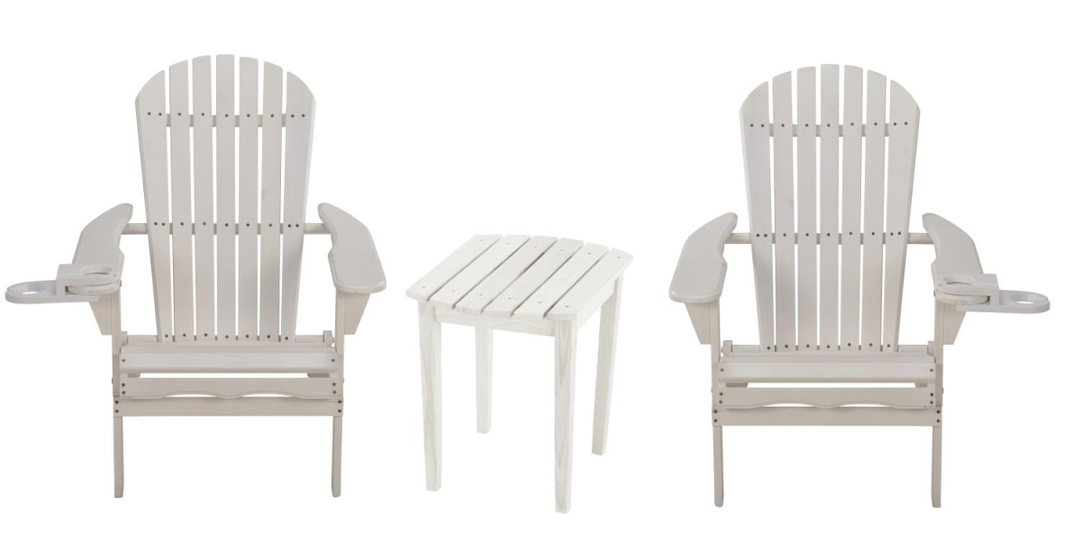 35 x 32 x 28 in. 2 Foldable Chair with Cup Holder & 1 End Table, White