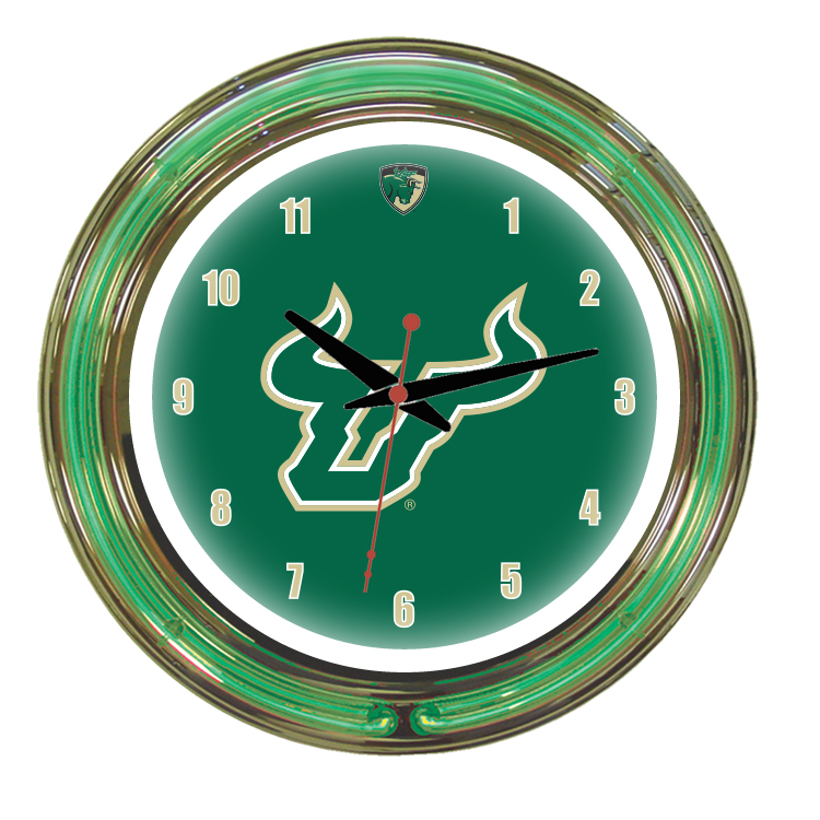 USFNWC100-14 South Florida 14 in. Neon Wall Clock, Green