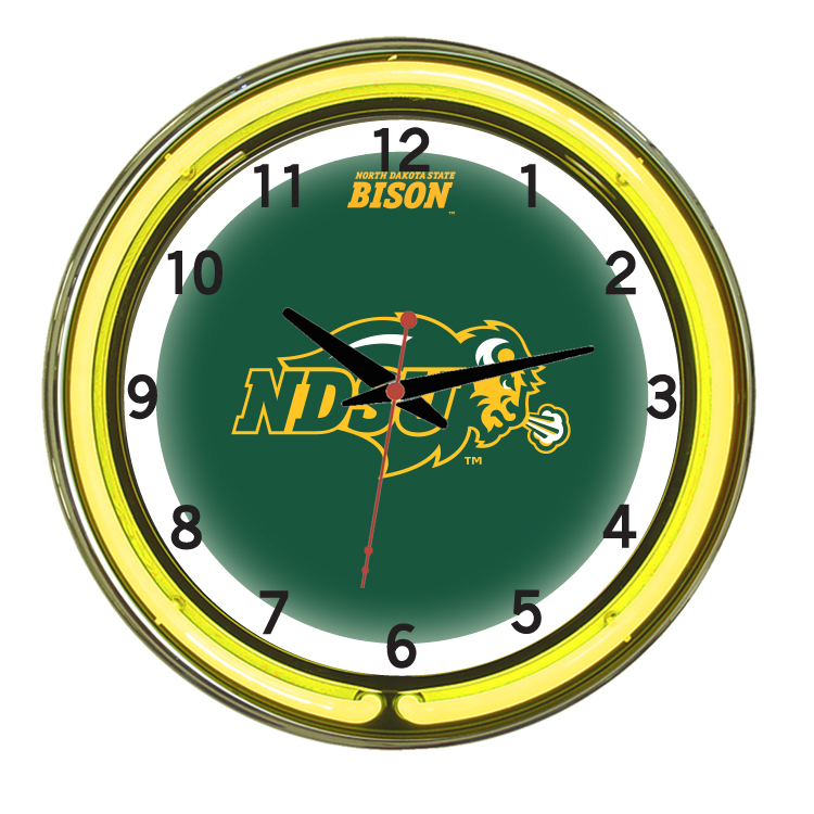NDSNWC100-18 North Dakota State 18 in. Neon Wall Clock, Green & Yellow