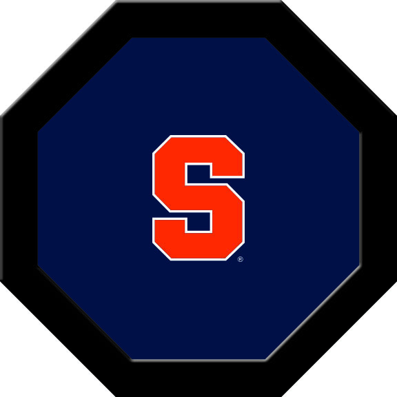 SYRGTF112R Syracuse Round Game Table Cloth with Orange Block S Logo, Blue