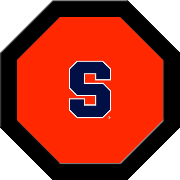SYRGTF121R Syracuse Round Game Table Cloth with Navy Block S Logo, Orange