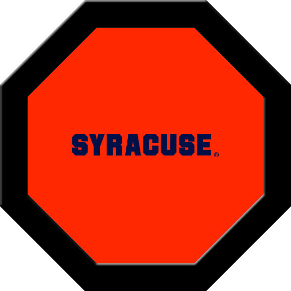 SYRGTF221R Syracuse Round Game Table Cloth with Blue Syracuse Logo on Orange