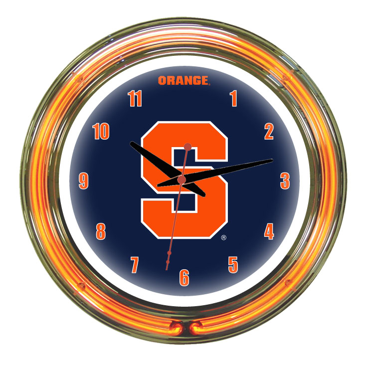 SYRNWC100-14 Syracuse 14 in. Neon Wall Clock, Blue Face & Orange Neon