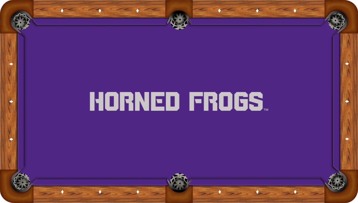 TCUBTF221-8R TCU 8 ft. Recreational Billiard Table Felt with Silver Horned Frogs Logo, Purple