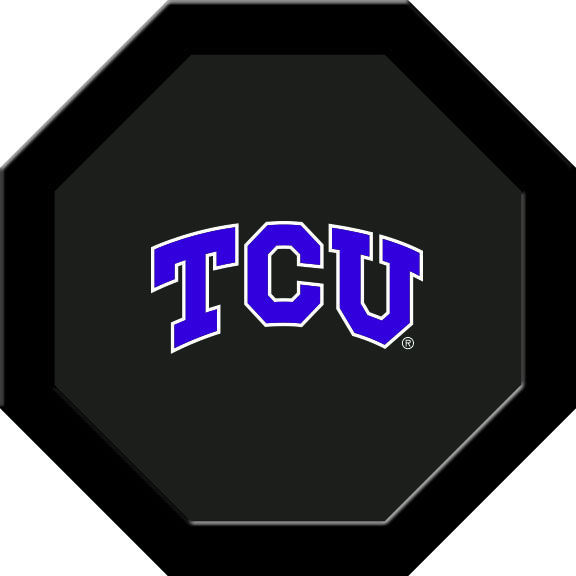 TCUGTF114R TCU Round Game Table Cloth with Purple TSU Logo, Black