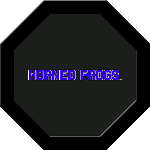 TCUGTF214R TCU Round Game Table Cloth with Purple Horned Frogs Logo, Black