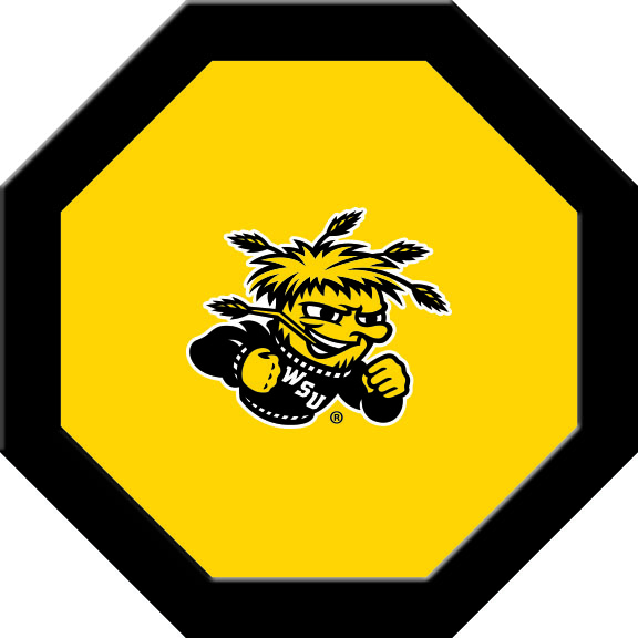 WSTGTF101R Wichita State Round Game Table Cloth with Wushock Logo, Yellow