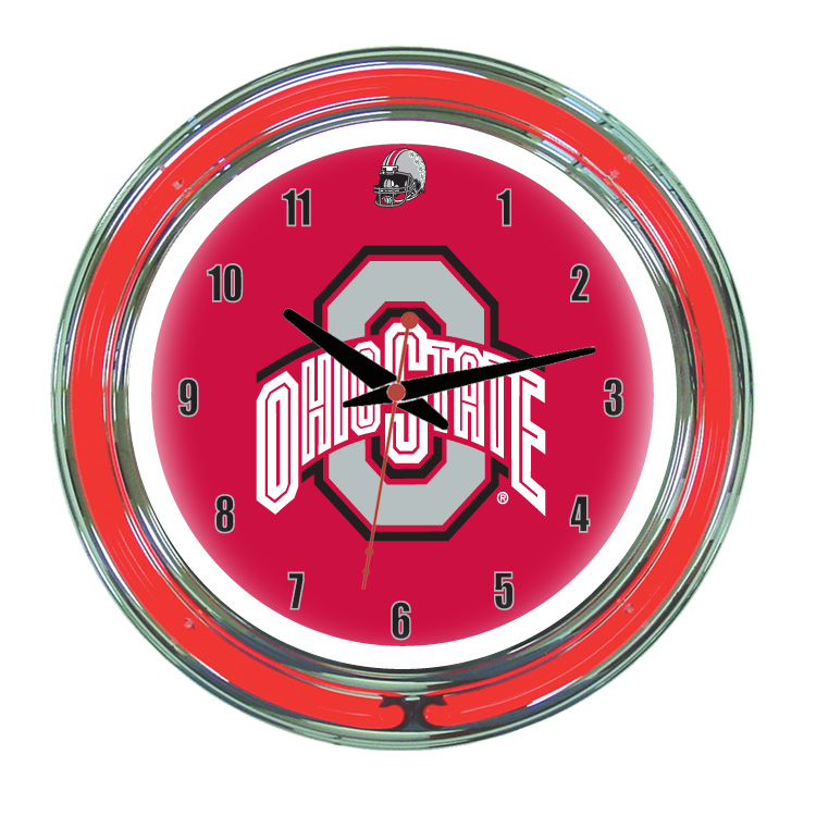 OSUNWC100-14 Ohio State 14 in. Neon Wall Clock, Scarlet Face & Red Neon