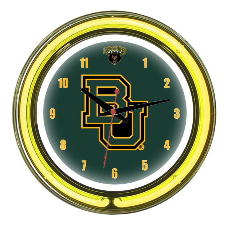 BAYNWC100-14 Baylor 14 in. Neon Wall Clock, Green Face & Yellow Neon