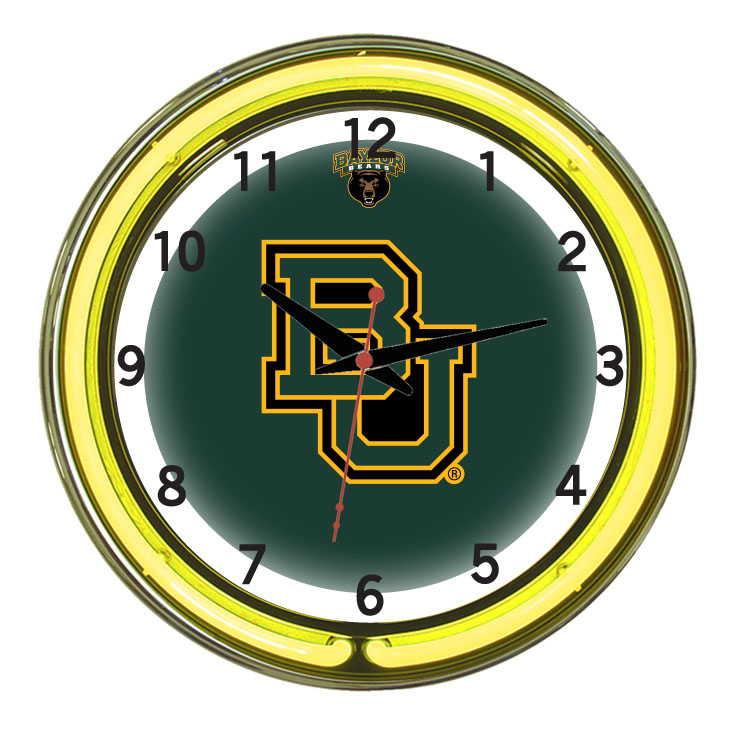 BAYNWC100-18 Baylor 18 in. Neon Wall Clock, Green Face & Yellow Neon