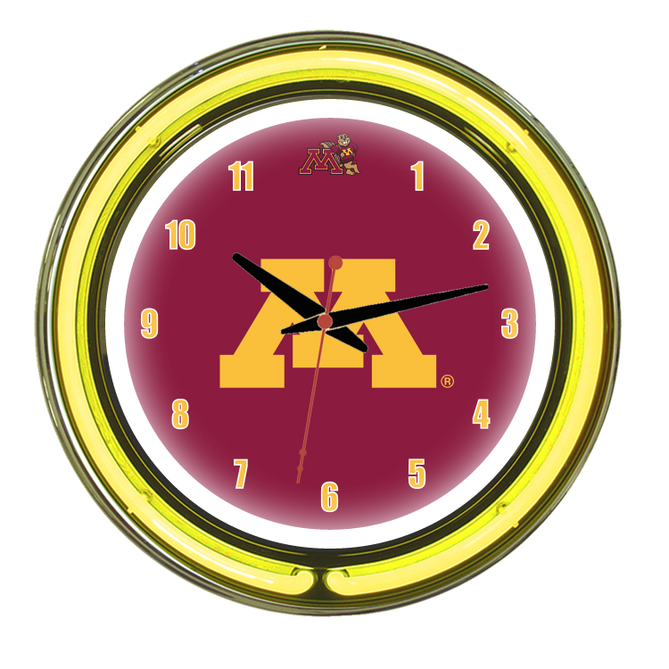 MINNWC100-14 Minnesota 14 in. Neon Wall Clock, Maroon & Gold