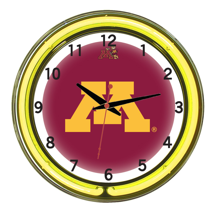 MINNWC100-18 Minnesota 18 in. Neon Wall Clock, Maroon & Gold