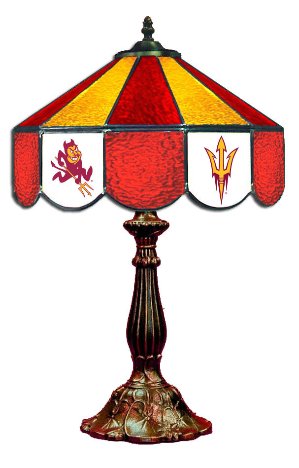 Wave 7 ASU-140TL Arizona State 14 in. Table Lamp - Dark Red & Gold