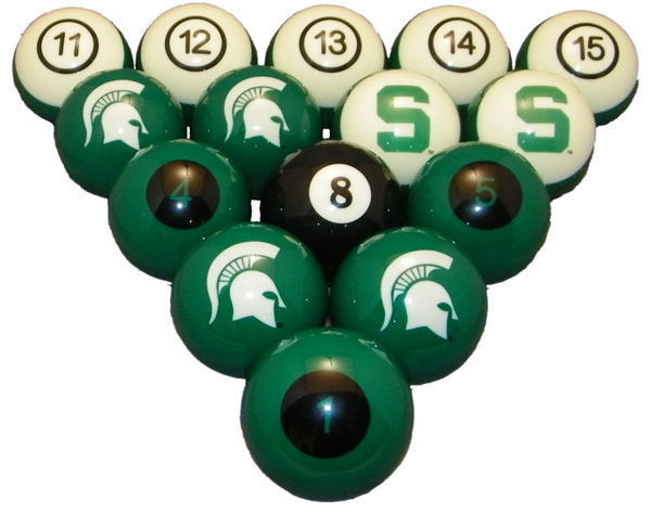 Picture of Wave7 MSUBBS100N Michigan State University Billiard Numbered Ball Set
