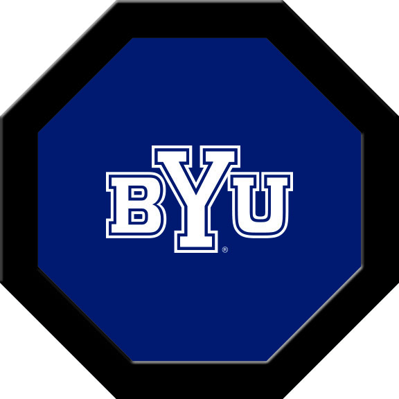 BYUGTF211R Brigham Young Round Game Table Cloth with BYU on Blue Logo