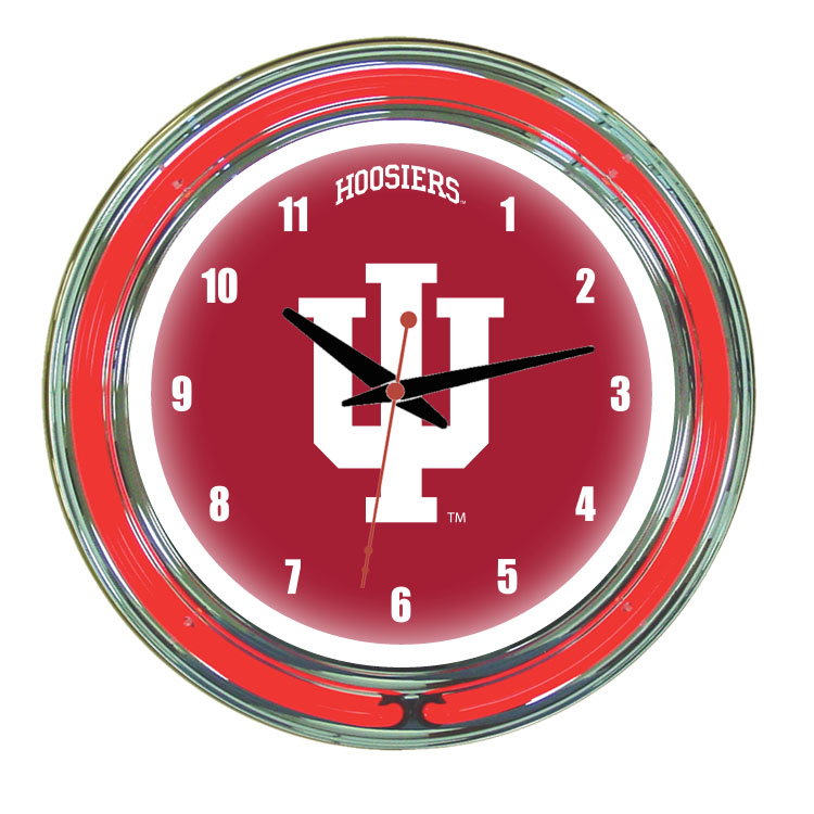 INDNWC100-14 Indiana 14 in. Neon Wall Clock, Crimson Face & Red Neon
