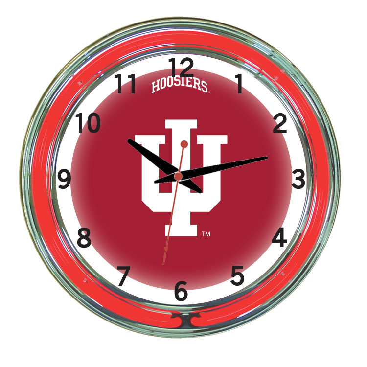 INDNWC100-18 Indiana 18 in. Neon Wall Clock, Crimson Face & Red Neon