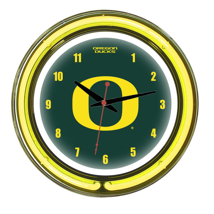 ORENWC100-14 Oregon 14 in. Neon Wall Clock, Green Face & Yellow Neon